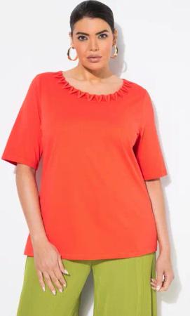Ulla Popken Longtop T-Shirt Flecht-Zierkante Rundhals