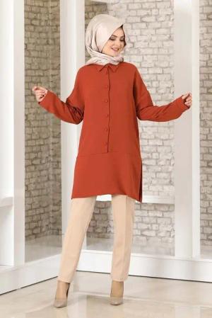Modavitrini Longtunika Lockere Hijab-Tunika mit Knopfdetail