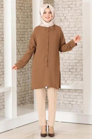 Modavitrini Longtunika Lockere Hijab-Tunika mit Knopfdetail