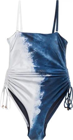 Next Badeanzug Bauchformender Bandeau-Badeanzug mit Beinrüschen