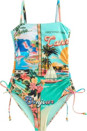Next Badeanzug Bauchformender Bandeau-Badeanzug mit Beinrüschen