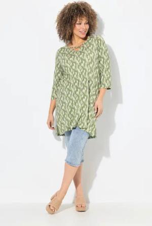 Ulla Popken Longshirt Longshirt A-Linie Zierbänder