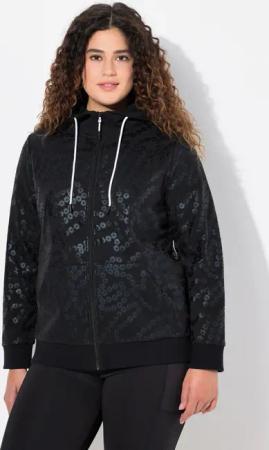 Ulla Popken Sweatjacke Hoodie Pailletten-Druck Kängurutasche