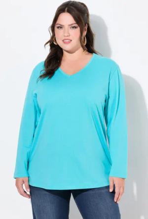Ulla Popken T-Shirt Shirt V-Ausschnitt Relaxed
