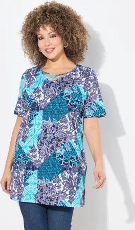 Ulla Popken Longshirt Longshirt Patchdruck A-Linie