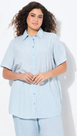 Ulla Popken Hemdbluse Seersucker-Bluse Streifen Hemdkragen