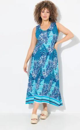 Ulla Popken Jerseykleid Maxikleid Patchdruck A-Linie