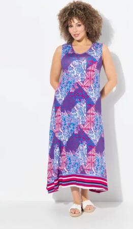 Ulla Popken Jerseykleid Maxikleid Patchdruck A-Linie