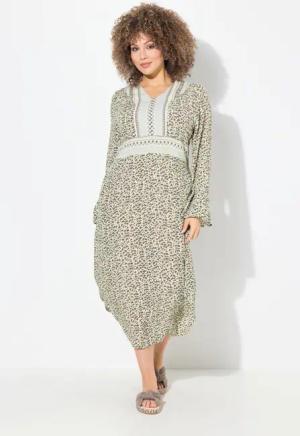 Ulla Popken Midikleid Midikleid A-Linie V-Ausschnitt