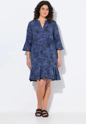 Ulla Popken Jerseykleid Jerseykleid A-Linie Tunika-Ausschnitt