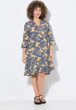 Ulla Popken Jerseykleid Jerseykleid A-Linie Tunika-Ausschnitt