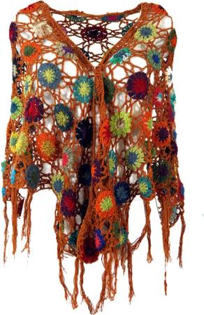 Guru-Shop Halstuch Häkelstola, Hippie Blümchen Häkelschal,..