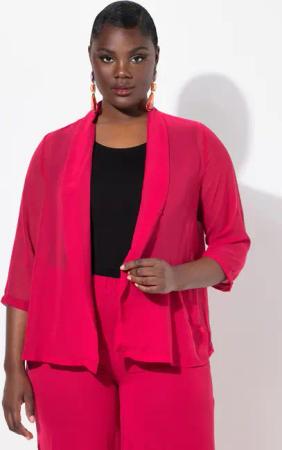 Ulla Popken Kurzjacke Chiffonjacke Oversized Schalkragen