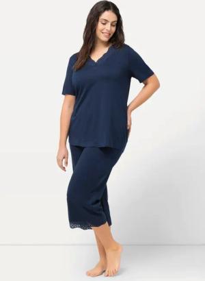 Ulla Popken Pyjama Pyjama Lochstickerei Halbarm