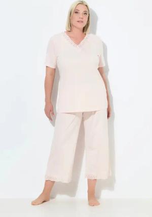 Ulla Popken Pyjama Pyjama Lochstickerei Halbarm