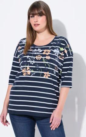Ulla Popken T-Shirt T-Shirt Ringel Blüten