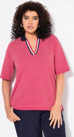 Ulla Popken T-Shirt Ringelshirt Polokragen V-Ausschnitt