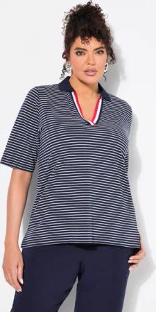 Ulla Popken T-Shirt Ringelshirt Polokragen V-Ausschnitt