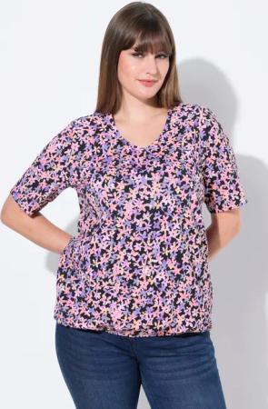 Ulla Popken T-Shirt T-Shirt Gummisaum V-Ausschnitt