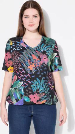 Ulla Popken T-Shirt T-Shirt Gummisaum V-Ausschnitt