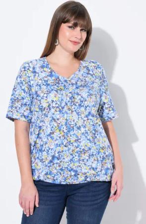Ulla Popken T-Shirt T-Shirt Gummisaum V-Ausschnitt