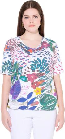 Ulla Popken T-Shirt T-Shirt Gummisaum V-Ausschnitt