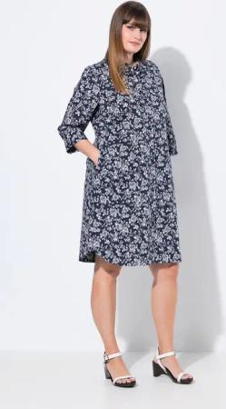 Ulla Popken Midikleid Hemdblusenkleid A-Linie Hemdkragen
