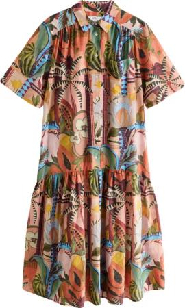 Next Maxikleid Kurzarm-Maxikleid aus Baumwolle mit