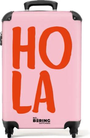 NoBoringSuitcases.com© Hartschalen-Trolley Rosa mit rotem Spruch