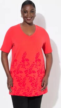Ulla Popken Longshirt Longshirt A-Linie V-Ausschnitt