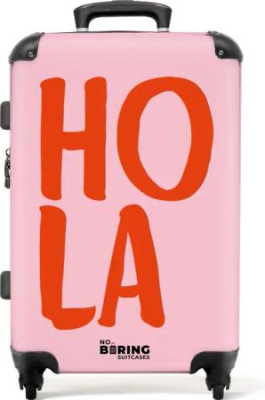 NoBoringSuitcases.com© Hartschalen-Trolley Rosa mit rotem Spruch