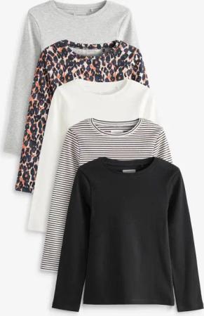 Next Langarmshirt Langärmelige Rippen-Tops im 5er-Pack