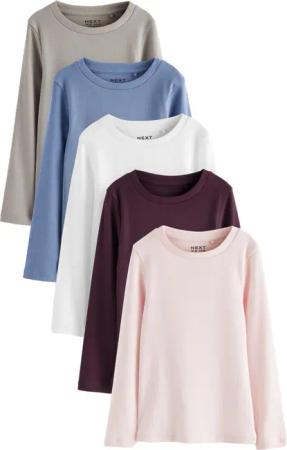 Next Langarmshirt Langärmelige Rippen-Tops im 5er-Pack