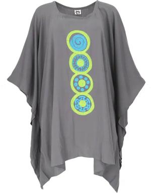 Guru-Shop Longbluse Besticktes Hippie Ponchokleid, Minikleid..