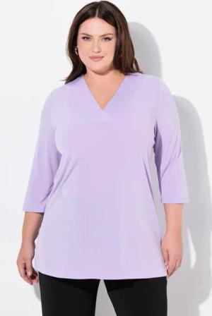 Ulla Popken Longshirt Longshirt A-Linie V-Ausschnitt