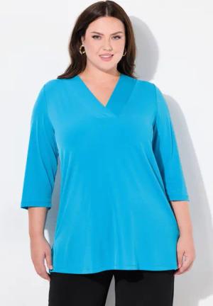 Ulla Popken Longshirt Longshirt A-Linie V-Ausschnitt