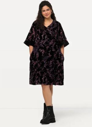 Ulla Popken Cocktailkleid Samtkleid A-Linie V-Ausschnitt