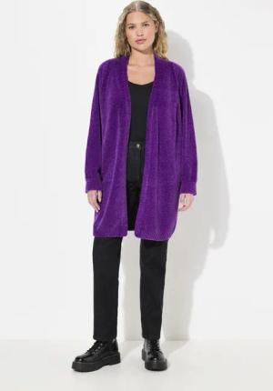 Ulla Popken Strickjacke Chenille-Strickjacke Oversized V-Ausschnitt