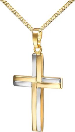 JEVELION Kreuzkette Kreuzanhänger bicolor 585 Gold