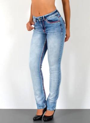 ESRA Straight-Jeans Damen Jeanshose weiße Naht