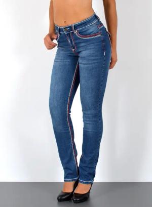 ESRA Straight-Jeans Damen Jeanshose weiße Naht