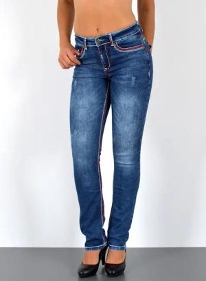 ESRA Straight-Jeans Damen Jeanshose weiße Naht