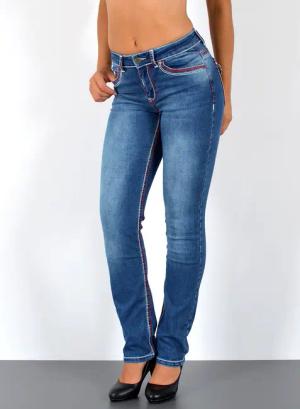 ESRA Straight-Jeans Damen Jeanshose weiße Naht