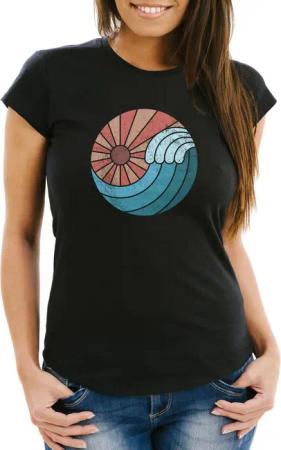 Neverless Print-Shirt Damen T-Shirt Welle Wave