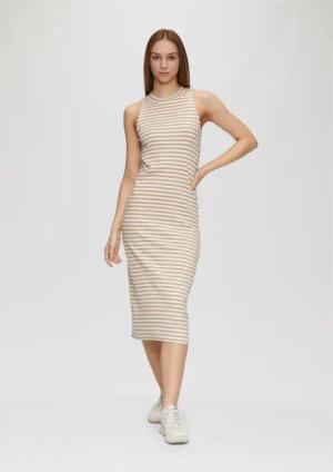 QS Minikleid Geschlitztes Rippkleid mit Rundhalsausschnitt