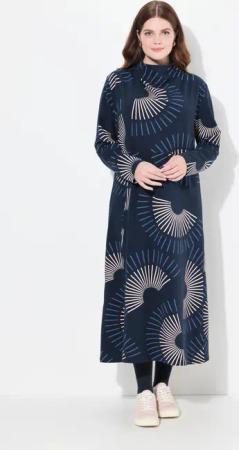 Ulla Popken Midikleid Maxi-Sweatkleid Wasserfallkragen Langarm