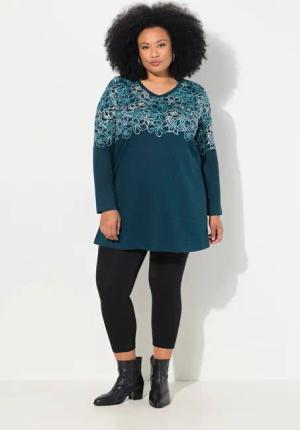 Ulla Popken Longshirt Longshirt Motivdruck A-Linie