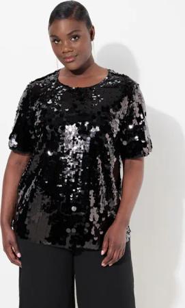 Ulla Popken Druckbluse Blusenshirt Pailletten Rundhals