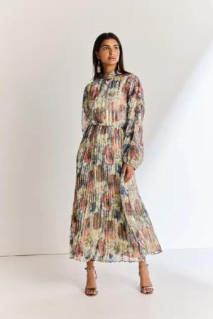 Next Maxikleid Plissiertes Maxi-Abendkleid mit Glitzerfäden