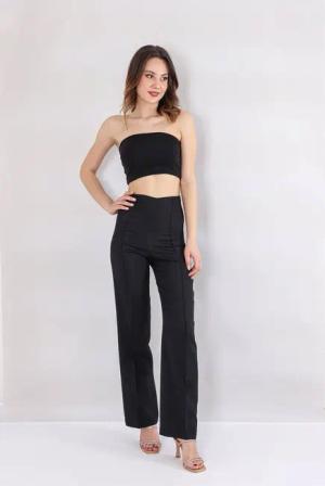 fashionshowcase Bootcuthose Damen Hose Hochtailliert Krepphose